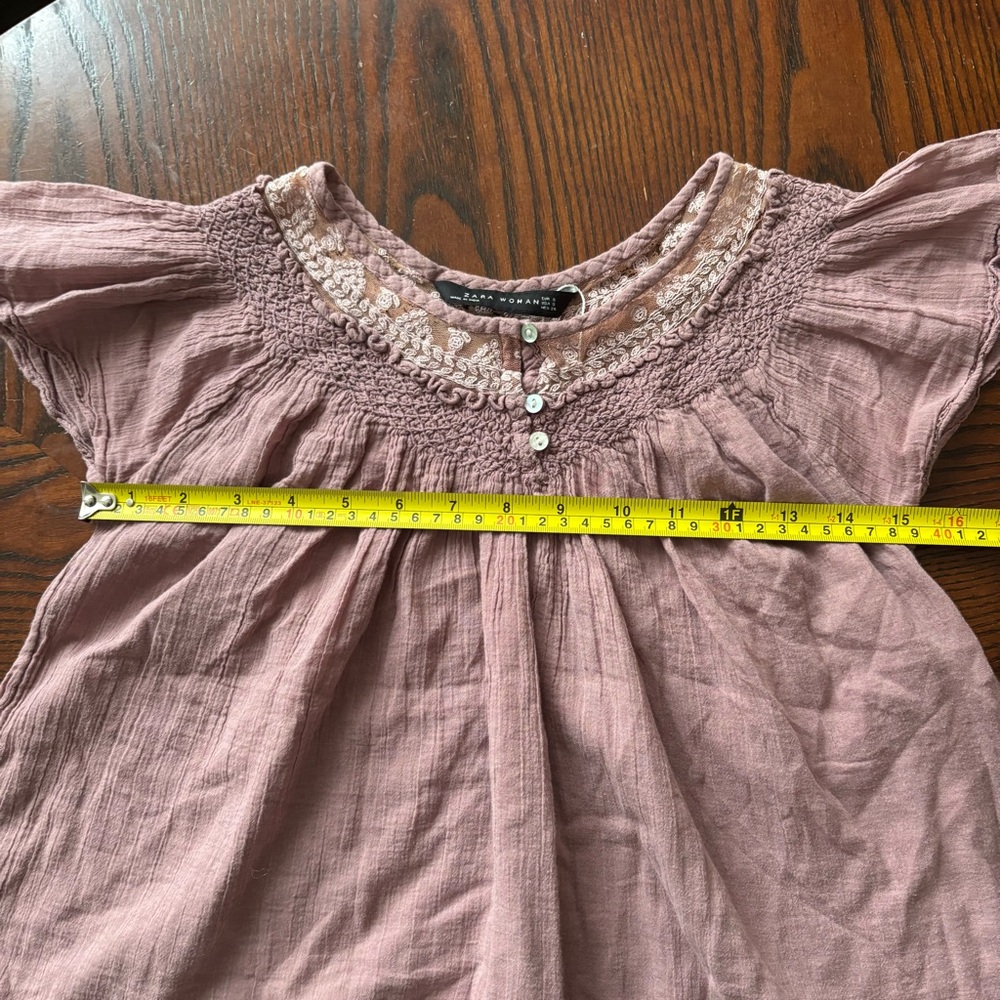 Zara Mauve Pink Smocked Cotton Blouse - Picture 4 of 7